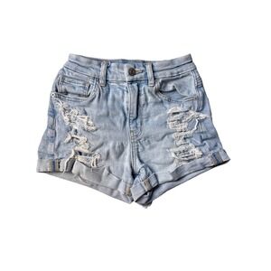 American Eagle Stretch Mom Shorts Distressed Cuffed Denim Soft Girl Summer Sz 00